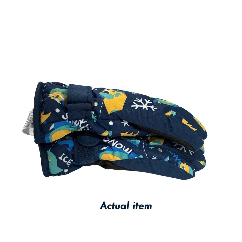 Kids Winter Snowboarding Ski Gloves 7-9 YO Blue Animals Snow Insulated Warm